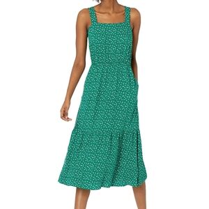 Cottagecore Green Midi Sundress 90s Style Prarie Floral Sleeveless Dress XL